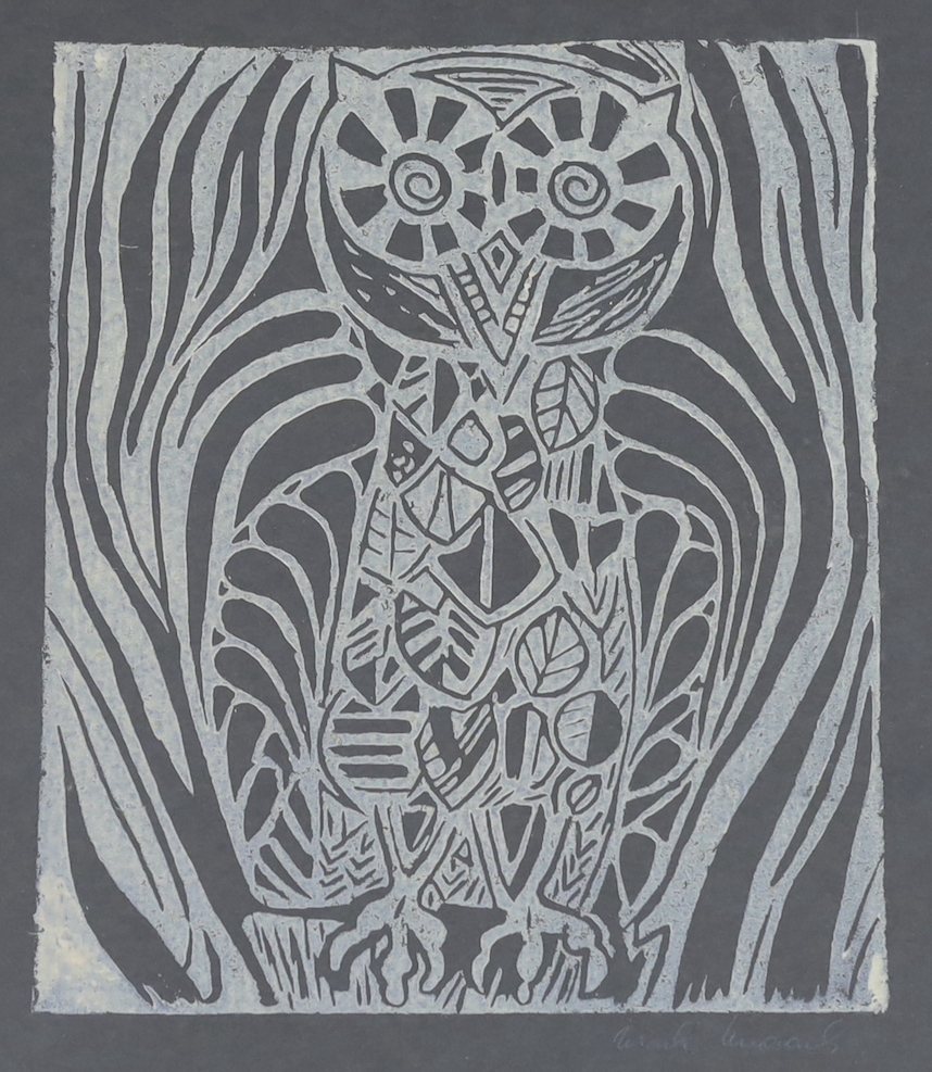 Ursula ..., two woodcuts, Cat and Owl, signed in pencil, 34 x 30cm